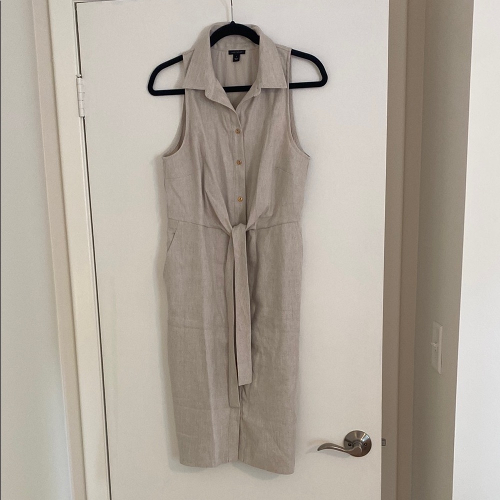 Ann Taylor Tan Sheath Dress Notched Collar Midi